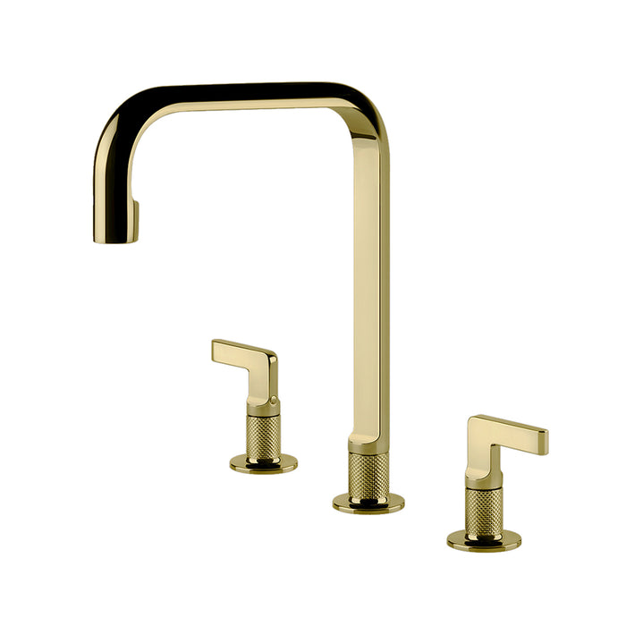 Metro Knurled High Bathroom Faucet - Widespread - 8" Brass/Satin Brass