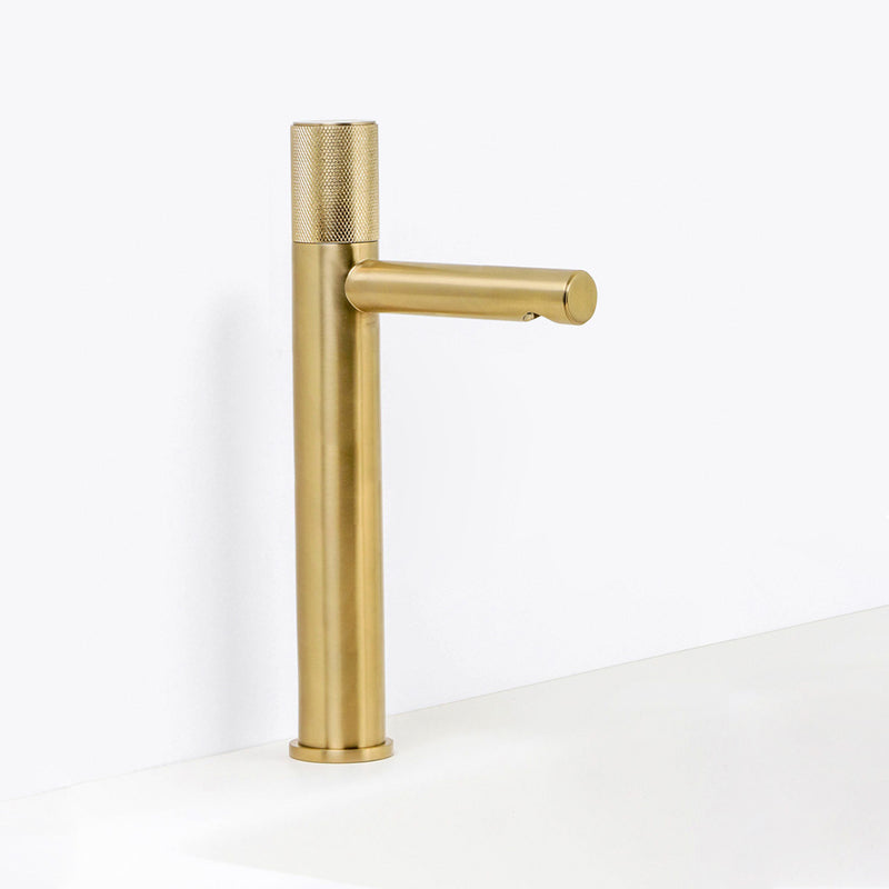 Metro Knurled Short Spout Bathroom Faucet - Vessel - 12" Brass/Satin Brass