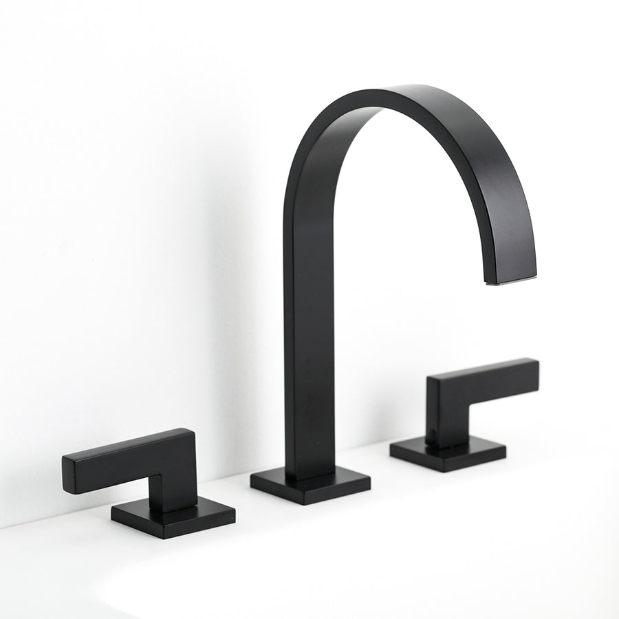 Devon Line 2 Bathroom Faucet - Widespread - 8" Brass/Matt Black
