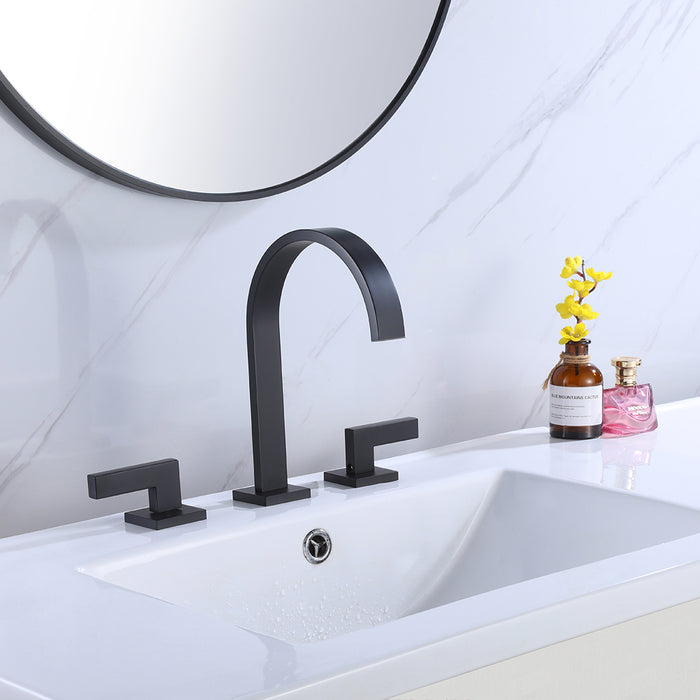 Devon Line2 Bathroom Faucet - Widespread - 8" Brass/Matt Black