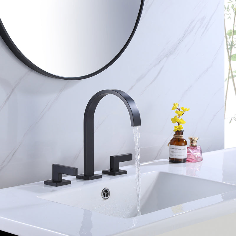 Devon Line2 Bathroom Faucet - Widespread - 8" Brass/Matt Black