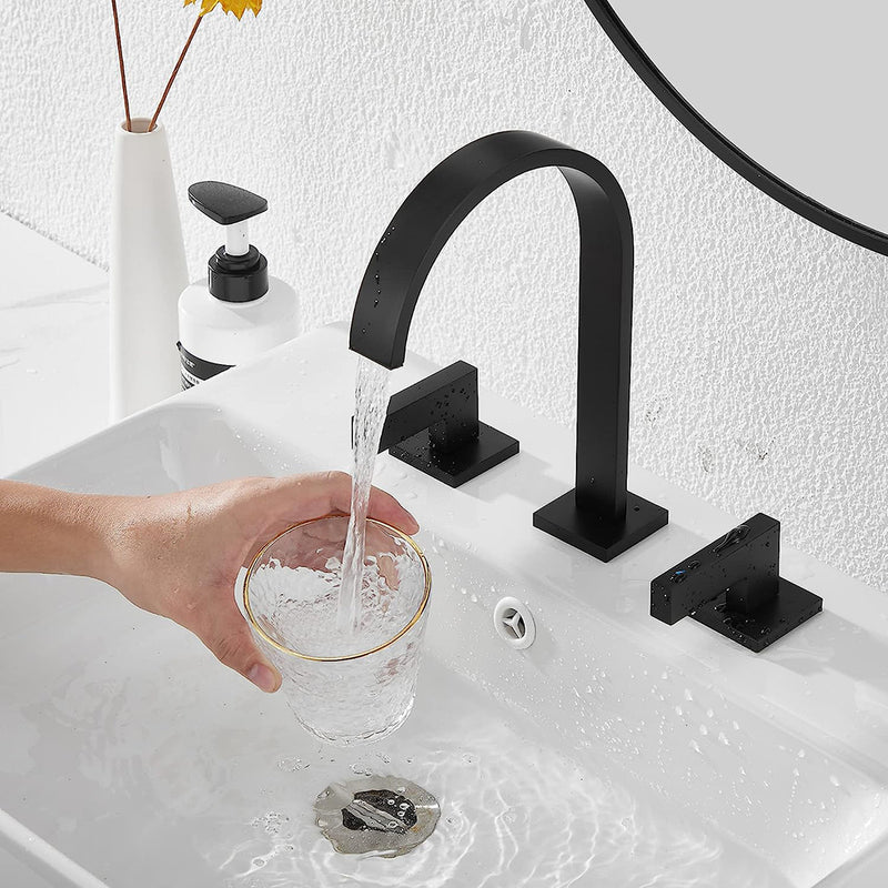 Devon Line2 Bathroom Faucet - Widespread - 8" Brass/Matt Black