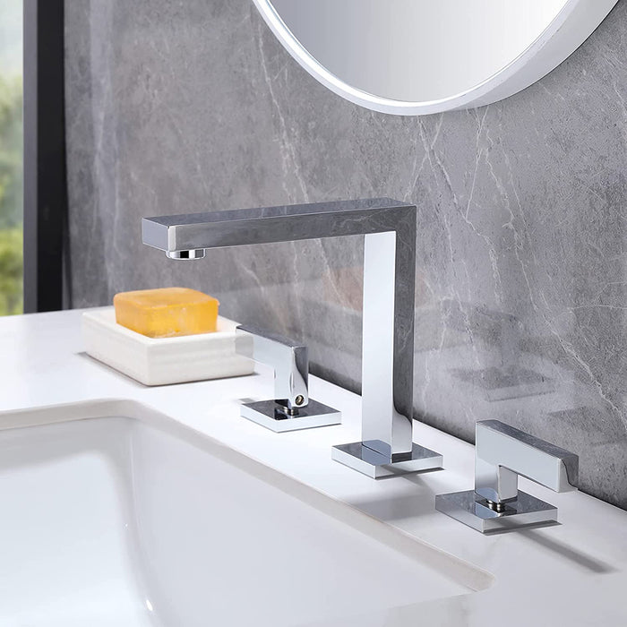 Devon Line Bathroom Faucet - Widespread - 8" Brass/Polished Chrome