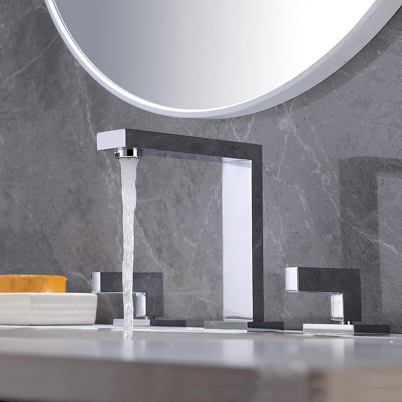 Devon Line Bathroom Faucet - Widespread - 8" Brass/Polished Chrome