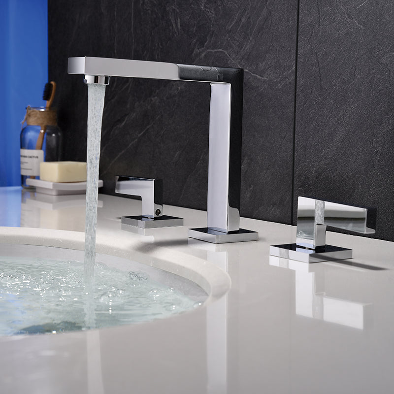 Devon Line Bathroom Faucet - Widespread - 8" Brass/Polished Chrome