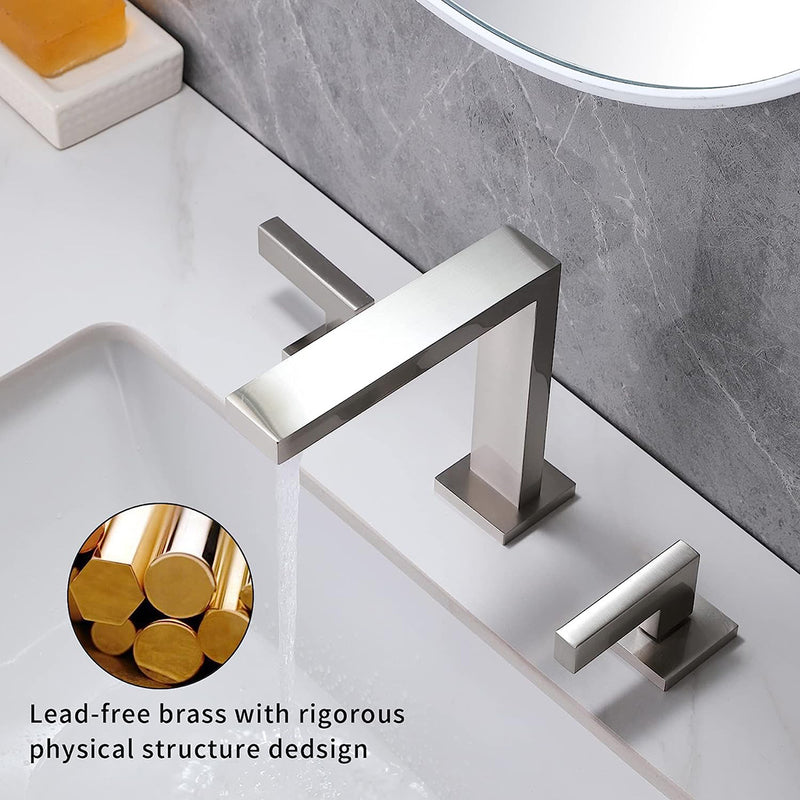 Devon Line Bathroom Faucet - Widespread - 8" Brass/Brushed Nickel