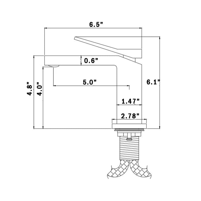 Devon Line Short Bathroom Faucet - Single Hole - 6" Brass/Brushed Nickel