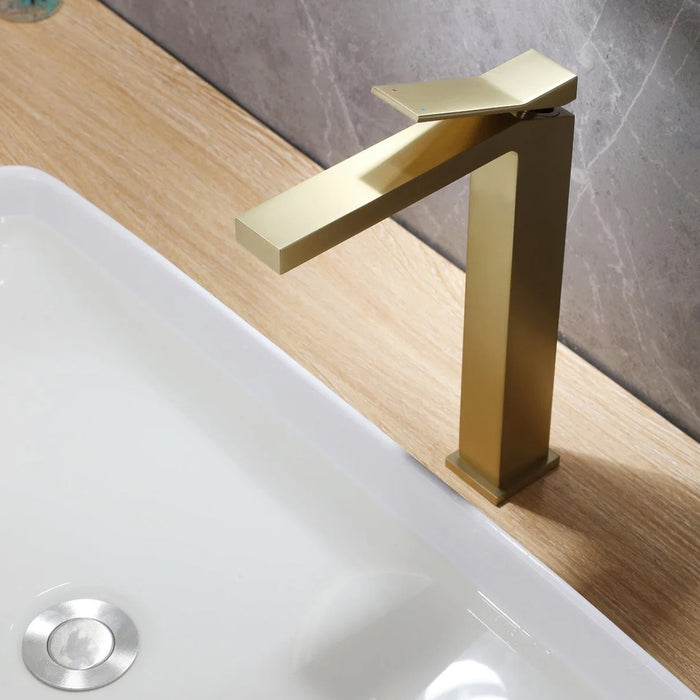 Devon Line High Bathroom Faucet - Vessel - 12" Brass/Polished Chrome