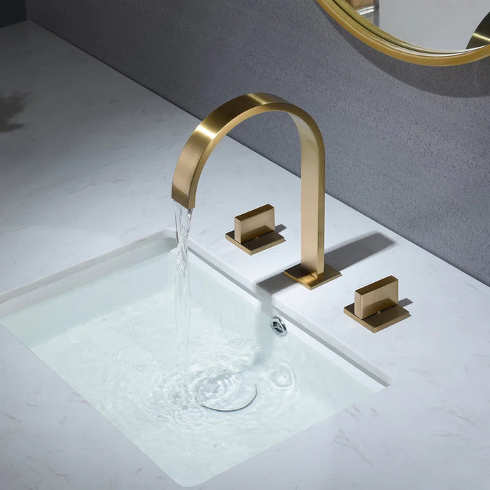 Devon Luk 2 Bathroom Faucet - Widespread - 9" Brass/Satin Brass