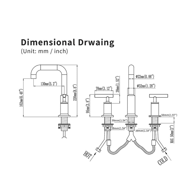 Metro Bathroom Faucet - Widespread - 8" Brass/Polished Chrome