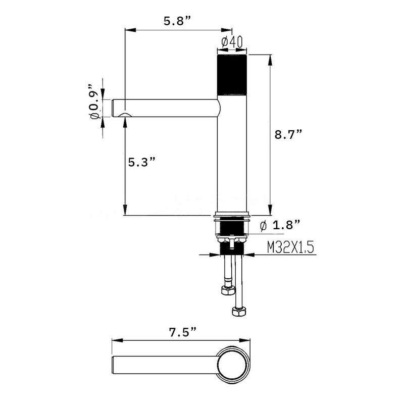 Metro Knurled Bathroom Faucet - Single Hole - 9" Brass/Gun Metal