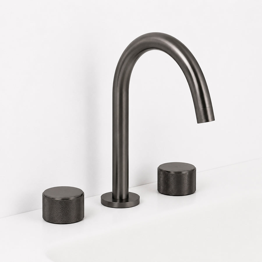 Metro Knurled Bathroom Faucet - Widespread - 10" Brass/Gun Metal