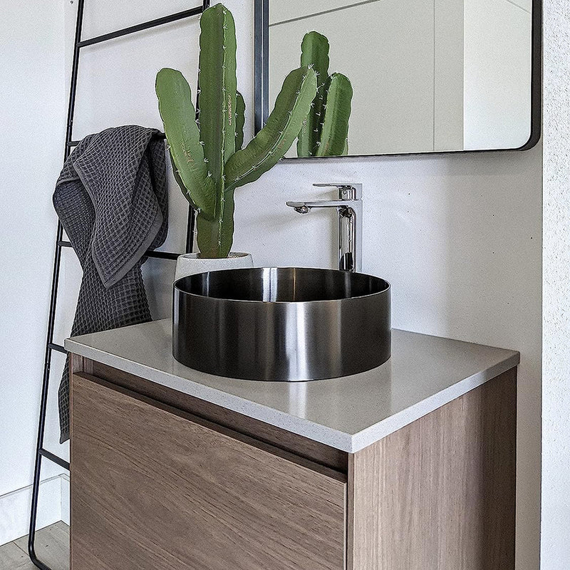 Fancy Vessel Bathroom Sink - Over Mount - 15" Stainless Steel/Gun Black