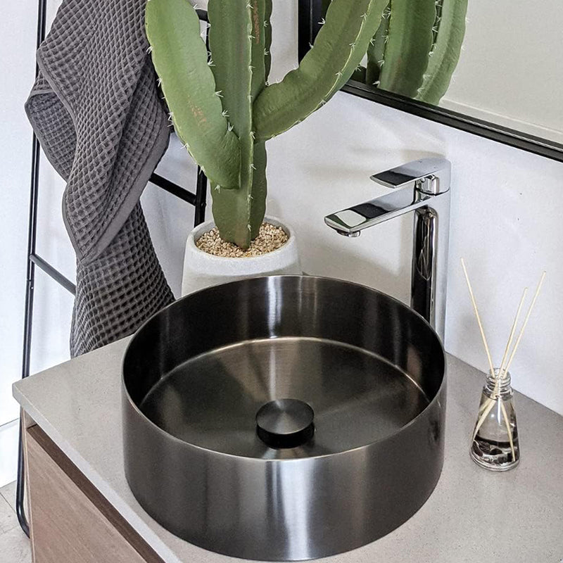 Fancy Vessel Bathroom Sink - Over Mount - 15" Stainless Steel/Gun Black