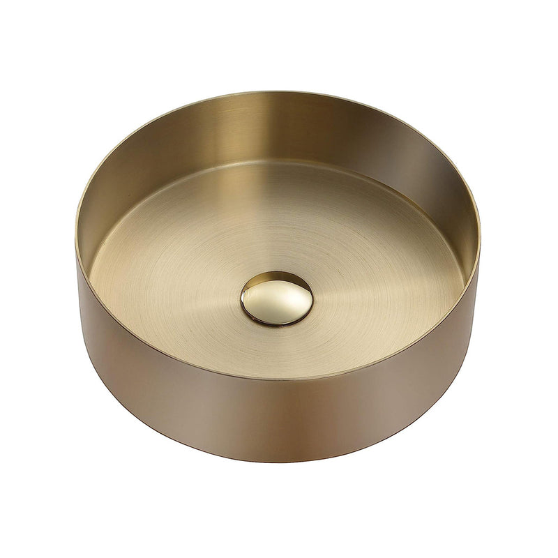 Fancy Vessel Bathroom Sink - Over Mount - 15" Stainless Steel/Gold