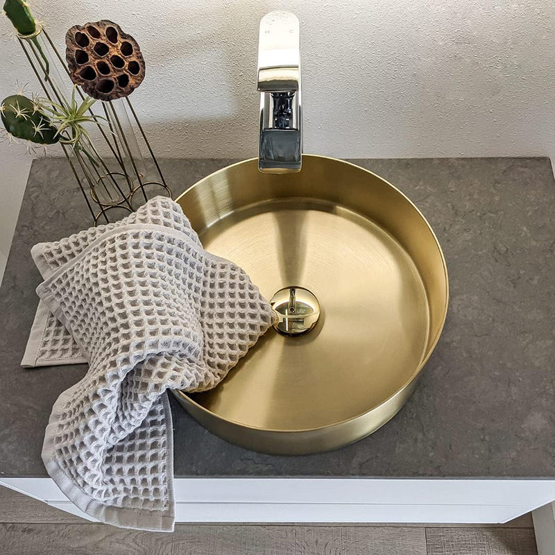 Fancy Vessel Bathroom Sink - Over Mount - 15" Stainless Steel/Gold