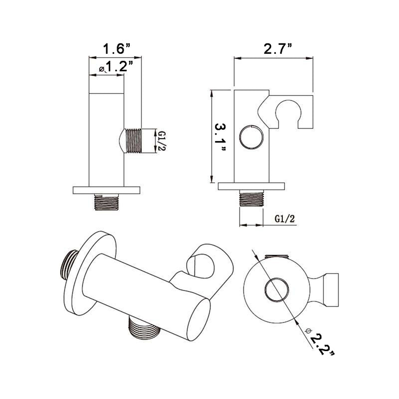 Smart Rotate Hand Shower Holder Connector - Wall Mount - 1" Brass/Polished Chrome