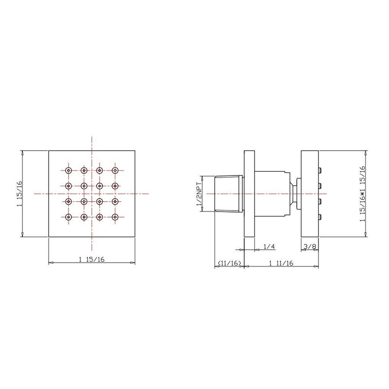 Cubic Shower Jet - Wall Mount - 2" Brass/Polished Chrome