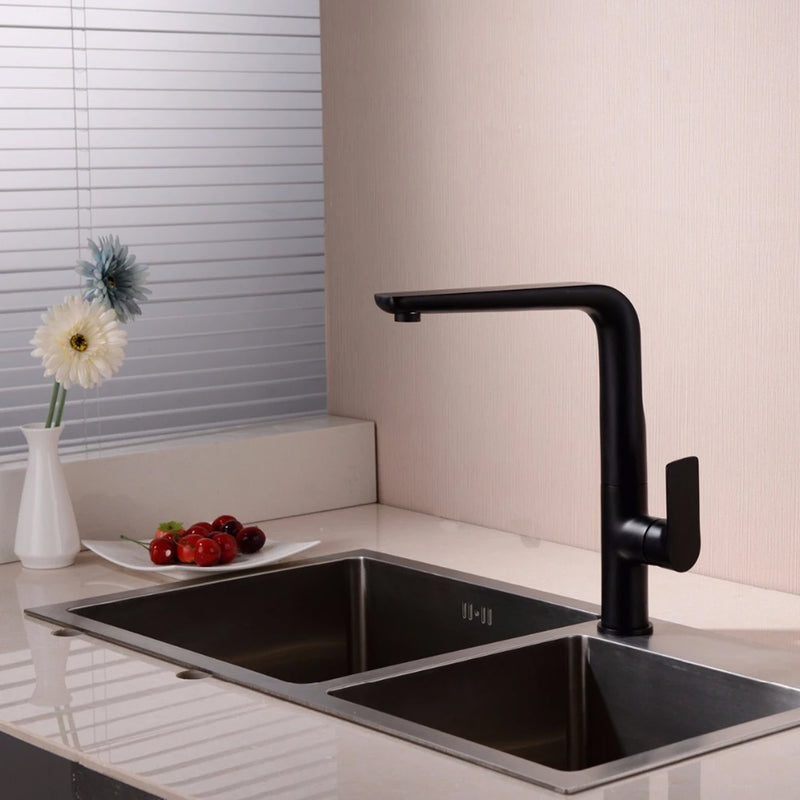 Moon Kitchen Faucet - Single Hole - 14" Brass/Matt Black