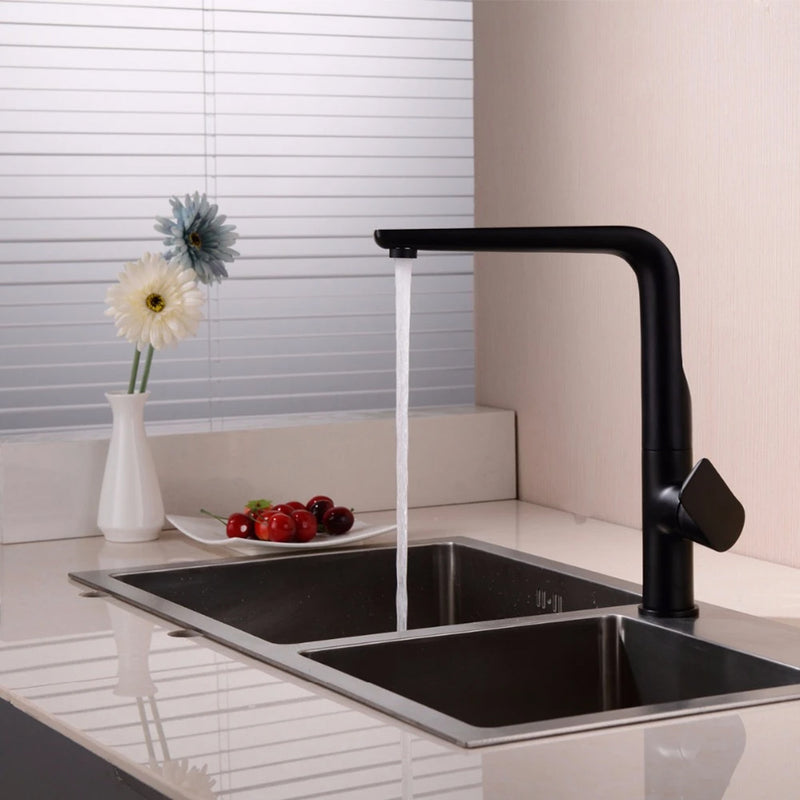 Moon Kitchen Faucet - Single Hole - 14" Brass/Matt Black