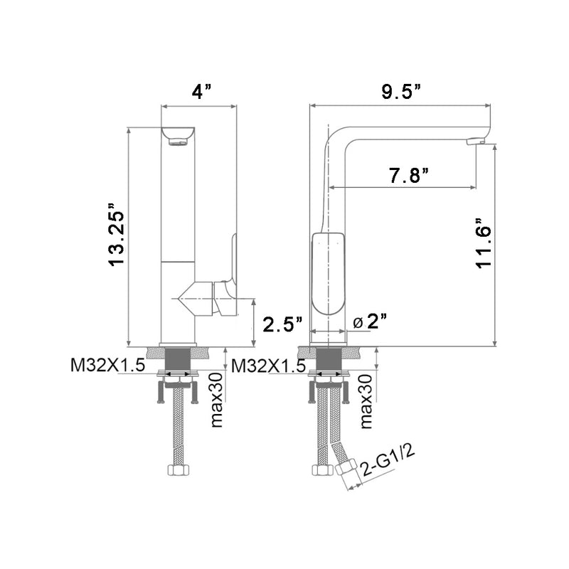 Moon Kitchen Faucet - Single Hole - 14" Brass/Matt Black