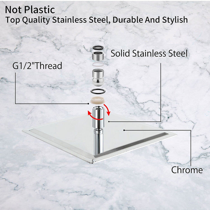 Luk 2 Sharp Nozzle Shower Head - Square Modern Wall Or Ceiling Mount