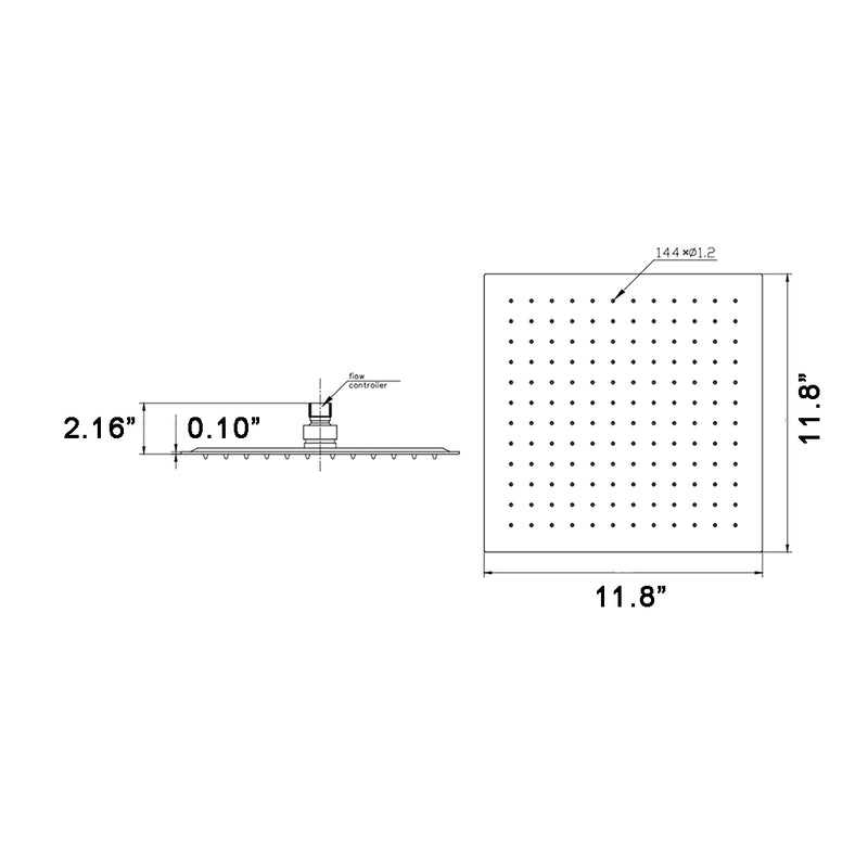 Luk 2 Round Nozzle Shower Head - Wall Or Ceiling Mount - 12"