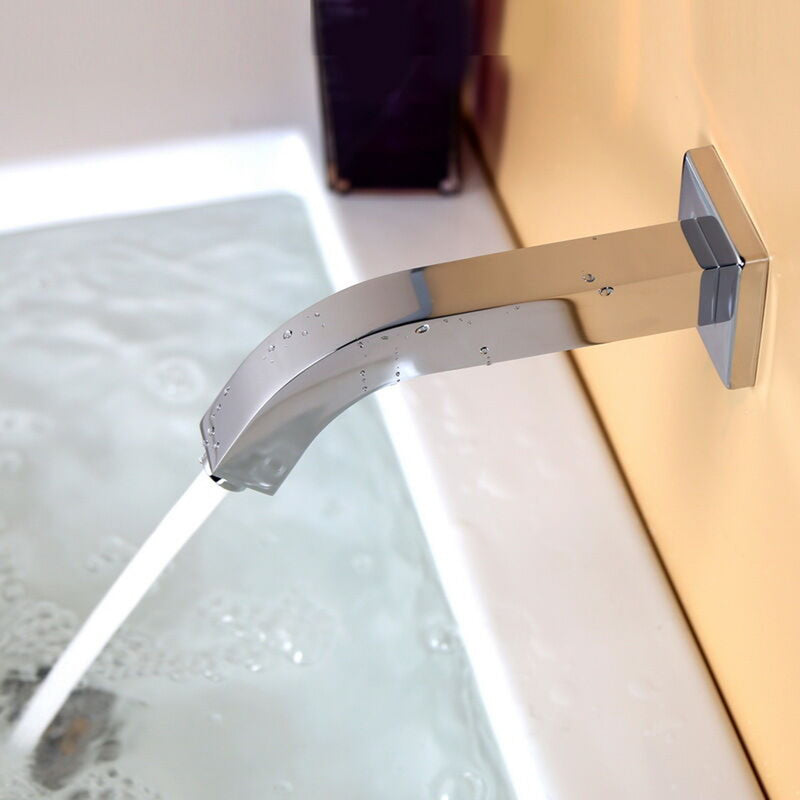 Cubic Tub Spout - Wall Mount - 7" Brass/Polished Chrome