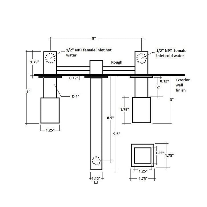 Miro Bathroom Faucet - Widespread-Wall Mount - 8" Brass/Brushed Nickel