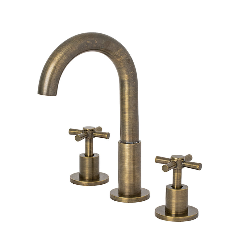 Smart Cross Bathroom Faucet - Widespread - 8" Brass/Antique Brass