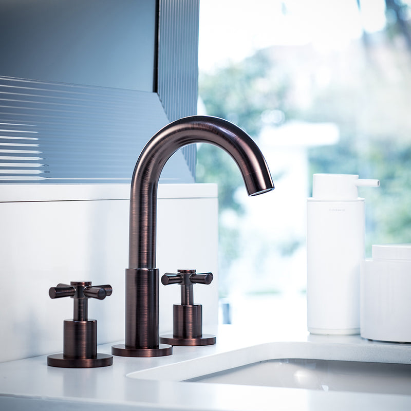 Smart Cross Bathroom Faucet - Widespread - 8" Brass/Antique Brass