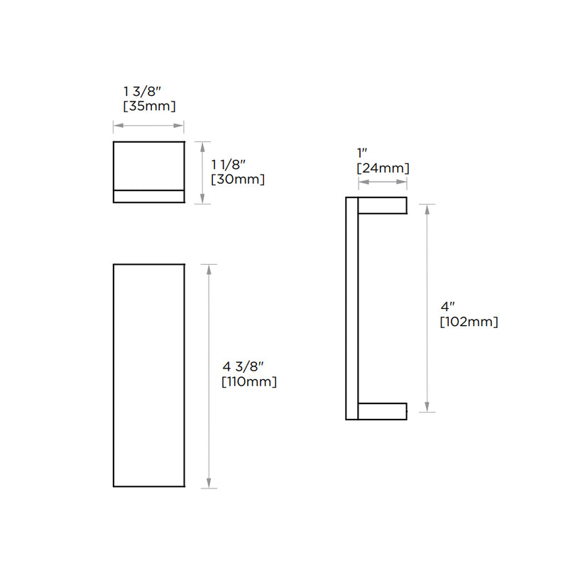 Berlin Cabinet Pull Handle - Cabinet Mount - 4" Brass/Polished Chrome