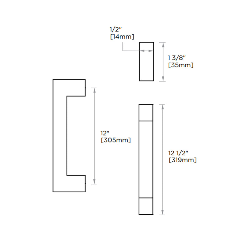 London Cabinet Pull Handle - Cabinet Mount - 12" Brass/Polished Chrome