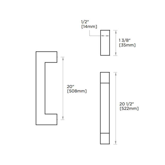 London Cabinet Pull Handle - Cabinet Mount - 20" Brass/Polished Nickel