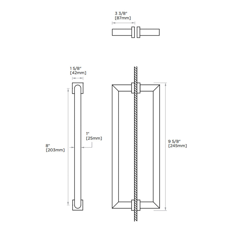Madrid Double Shower Door Pull Handle - Door Mount - 8" Brass/Polished Chrome