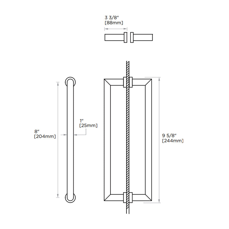 Oslo Double Shower Door Pull Handle - Door Mount - 8" Brass/Matt Black
