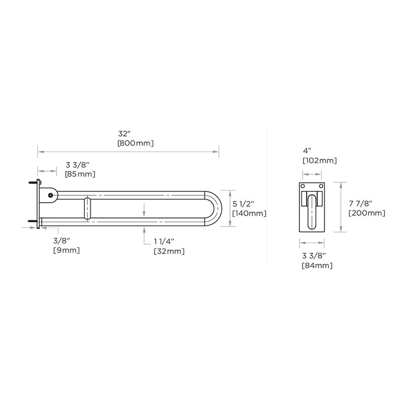 Berlin Fold Down Grab Bar - Wall Mount - 32" Brass/Polished Chrome