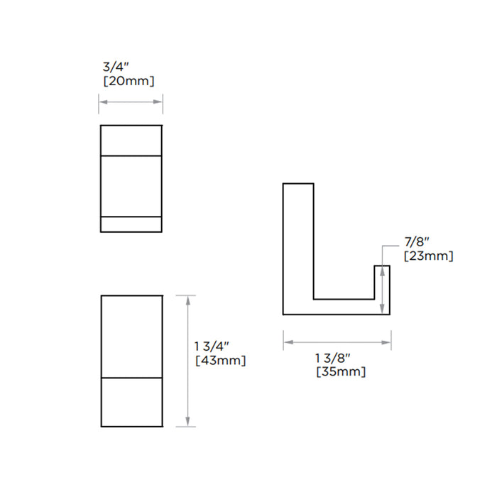 Berlin Solid Back Deep Robe Hook - Wall Mount - 2" Brass/Polished Nickel