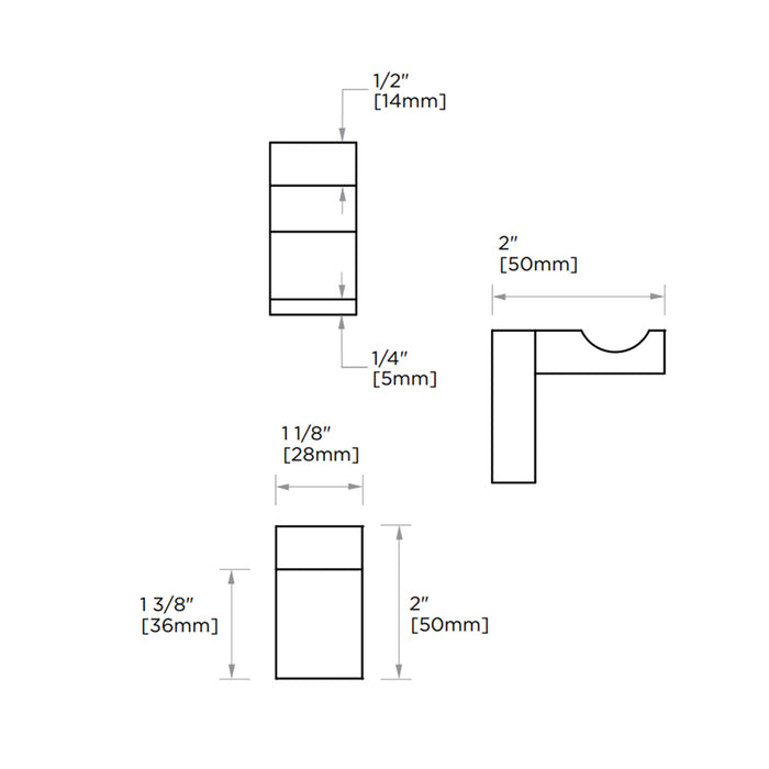 Berlin Solid Back Robe Hook - Wall Mount - 2" Brass/Polished Chrome