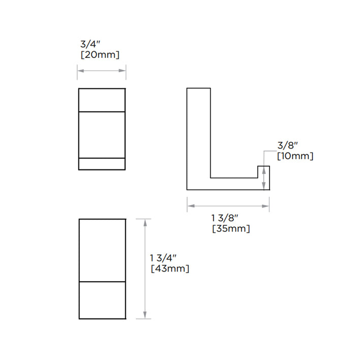 Berlin Solid Back Robe Hook - Wall Mount - 2" Brass/Polished Chrome