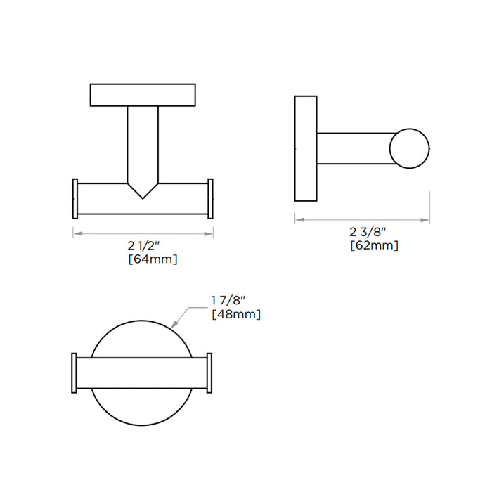 Circo Double Prong Robe Hook - Wall Mount - 3" Brass/Brushed Nickel