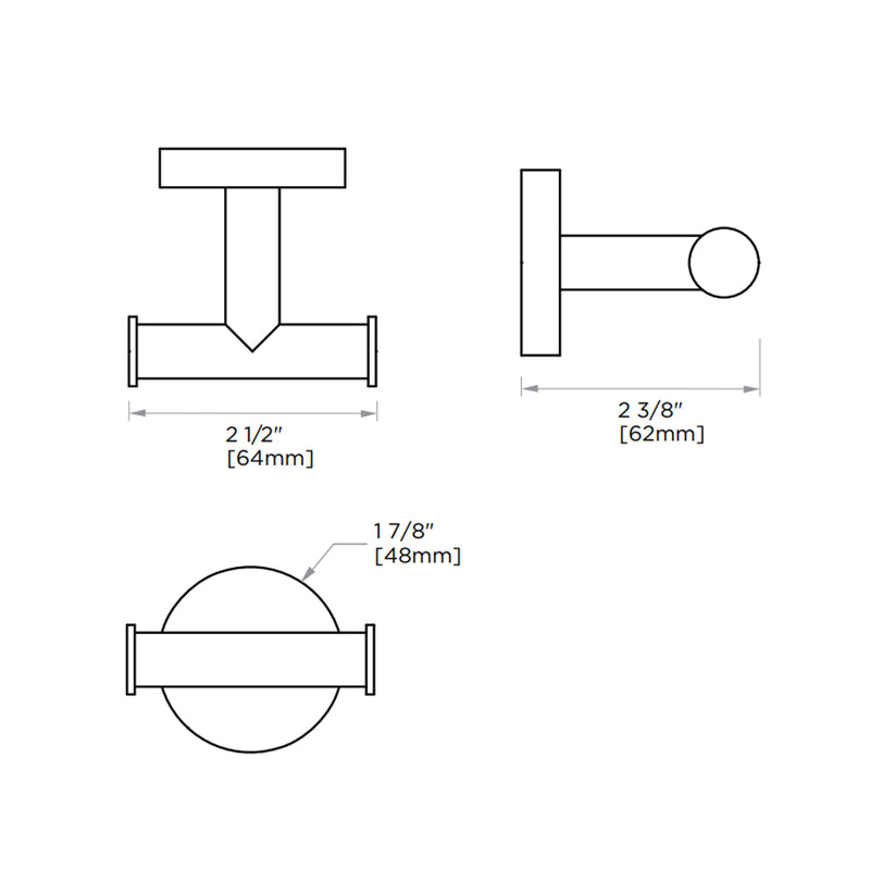 Circo Double Prong Robe Hook - Wall Mount - 3" Brass/Matt Black