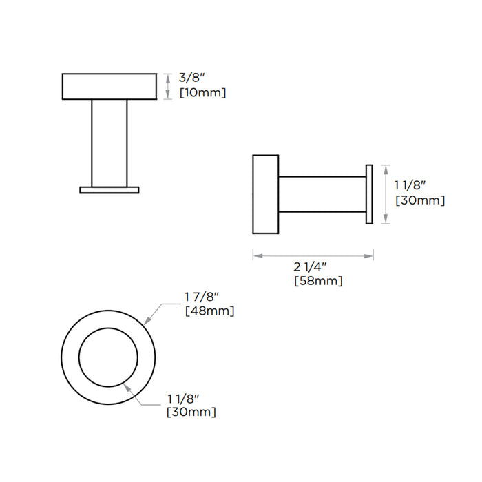 Circo Single Hook - Wall Mount - 2" Brass/Brushed Nickel