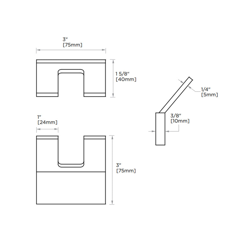 Cologne Double Coat Hook - Wall Mount - 3" Brass/Polished Chrome