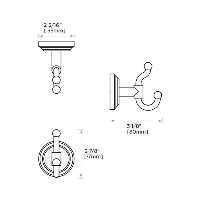 Florence Coat Hook - Wall Mount - 3" Brass/Polished Chrome