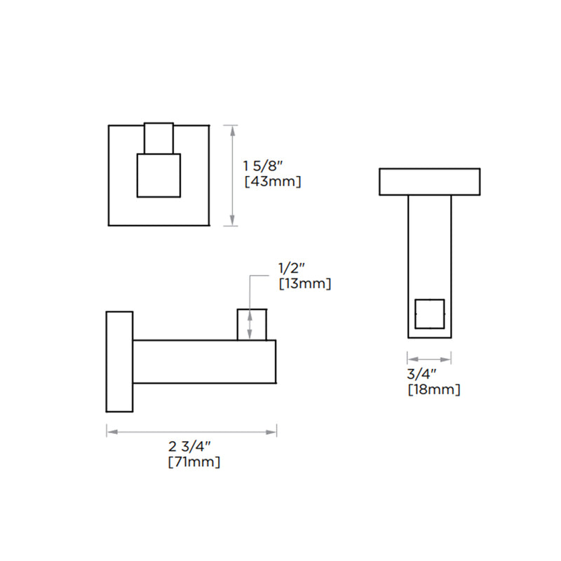 London Single Hook - Wall Mount - 2" Brass/Polished Chrome