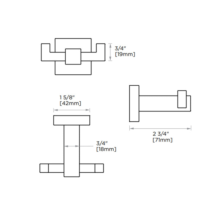 London Double Hook - Wall Mount - 3" Brass/Brushed Nickel