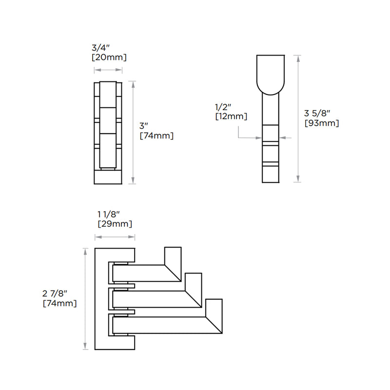 London Triple Hook - Wall Mount - 3" Brass/Brushed Nickel
