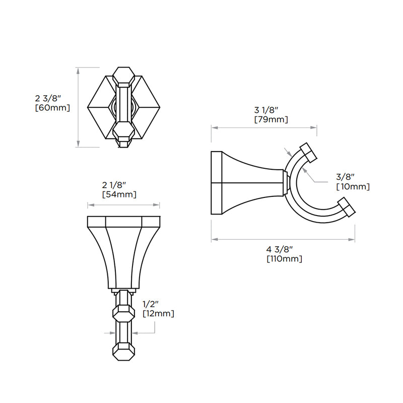 Pisa Coat Hook - Wall Mount - 3" Brass/Polished Chrome
