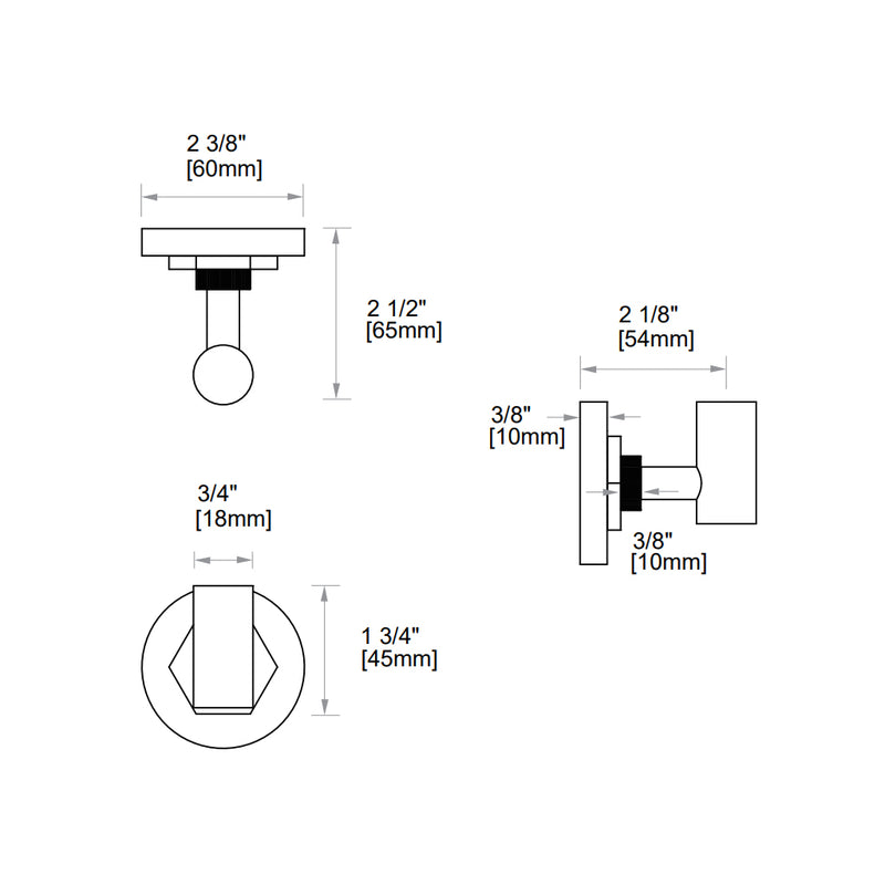 Windsor Single Hook - Wall Mount - 3" Brass/Polished Nickel